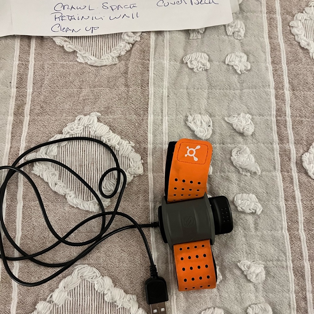 Orange and Gray Fitness Tracker with USB Cable